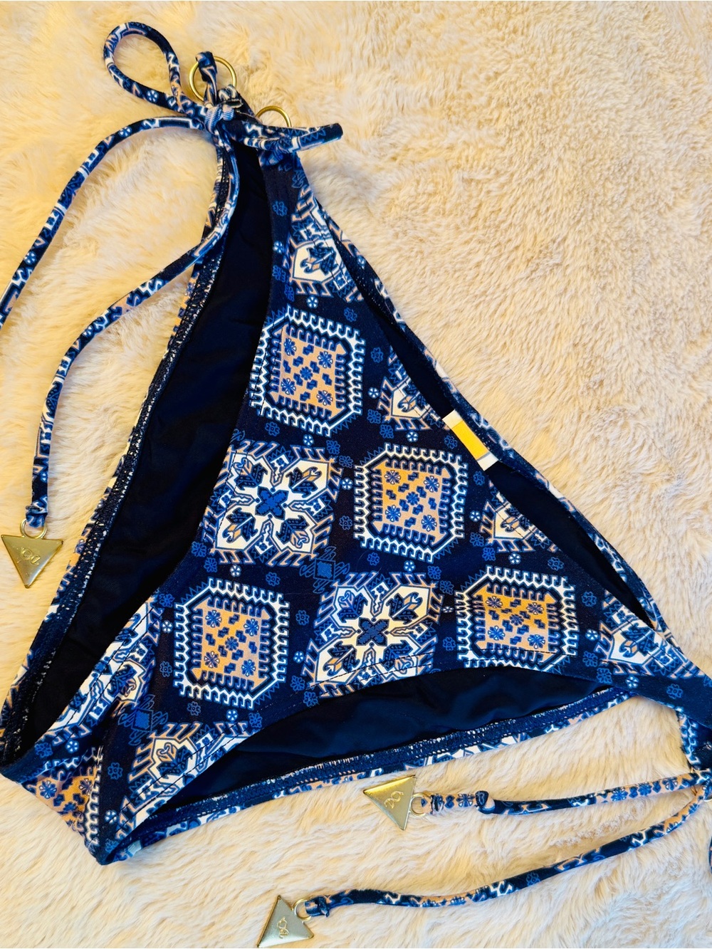 Bond-Eye Bikini Bottom String Cheeky Adjustable Navy Print Metal Triangle M 8
